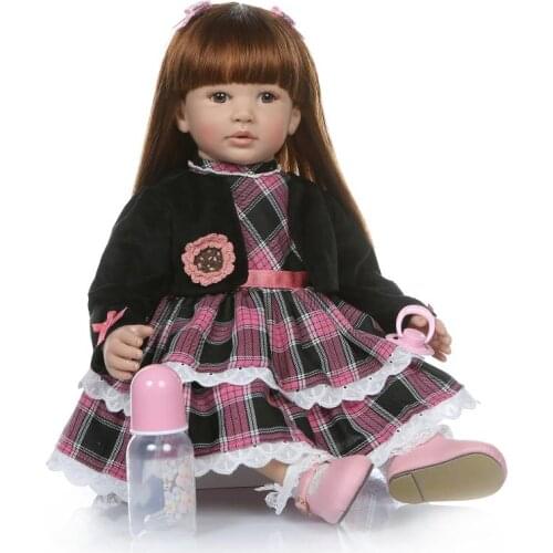 24 inch Boneca Reborn Soft Silicone Vinyl Doll bebe Reborn Baby girl toddler Lifelike Children gift clothing models dolls