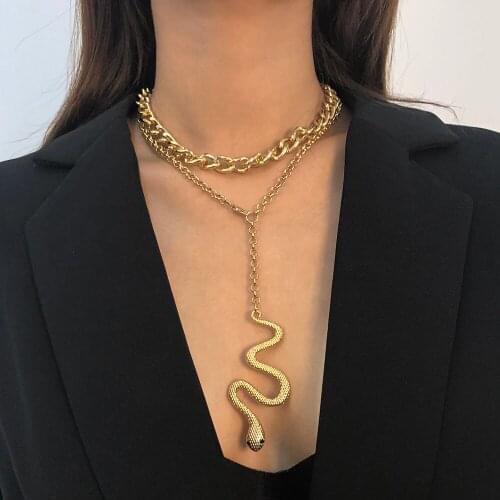 Lalynnly Trendy Link Chain Snake Pendant Necklaces Women Punk Clavicle Choker Chain Necklace Fashion Statement Jewelry GiftN7864