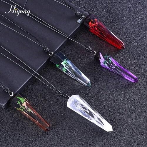 Fashion Wooden Long Necklace for Women Man Resin Wood Necklace Adjustable Braided rope Wood Resin Pendant Jewelry Gift Wholesale