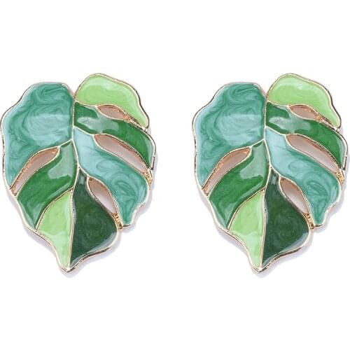 Fashion Green Enamel Leaf Earrings Women Korean Simple Small Dangle Earrings Indian Ethnic ZA Earrings Jewelry 2020