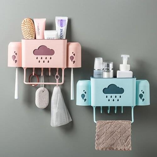 Toothbrush Holder Toothpaste Dispenser Spoon Cup Organizer Hang Towel Cloth Set Strong Paste on Wall For Home Bathroom Toilet