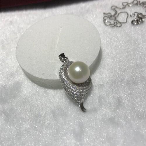 Natural freshwater white pearl AAA 9-10mm Tibetan silver Good quality zircon inlay pendant necklace about size 15X30MM