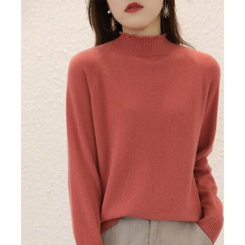 2021 new womens spring and autumn high-neck long-sleeved wool pullover soft and breathable