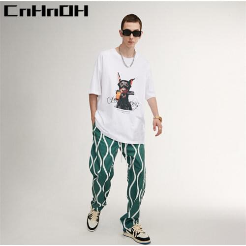CnHnOH New Arrival Teeshirt Homme Streetwear Mens T-shirts Oversized Top Clothing Tee Shirt Doberman Print 10015