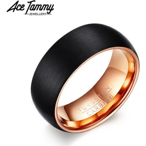 8mm Men Women Black/Rose Gold Tungsten Wedding Ring Matte Finished Dome Engagement Ring with Comfort Fit