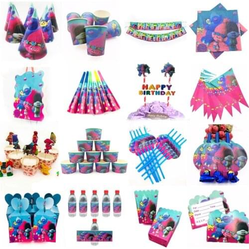 10 Kids Trolls Princess Disposable Tableware Happy Birthday Party Supplies Festival Decoration Event Favor Gender Reveal Girls