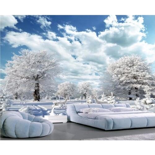 Custom photo 3d room wallpaper Beautiful winter snow landscape painting elk deer living room 3d wall murals wallpaper