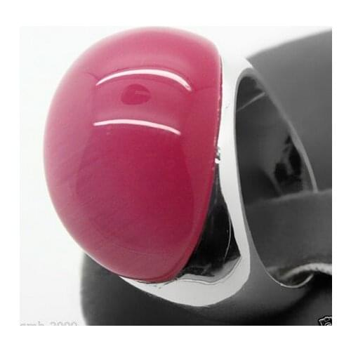 Attractive 20*26mm Pretty Natural Fuchsia Opal Cat Eye Silver Ring Size 6/7/8/9
