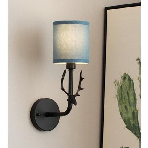 Nordic LED simple wall lamp lucky creative deer head fabric lampshade living room bedroom bedside lamp background lighting