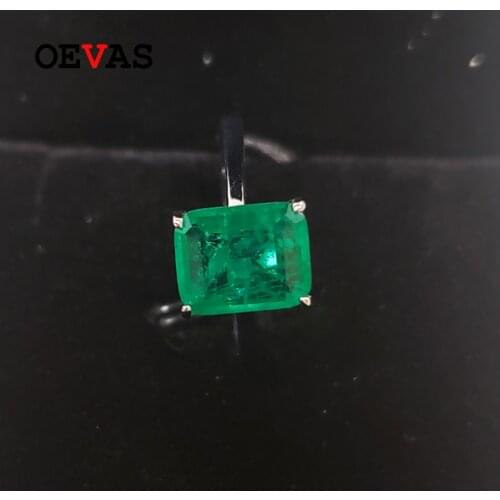 OEVAS 100% 925 Sterling Silver Bridal Emerald Ring Sparkling High Carbon Diamond Wedding Engagement Party Fine Jewelry Wholesale