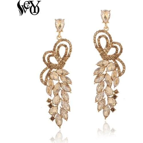 VEYO Luxury Champagne Crystal Rhinestone Drop Earrings Elegant Bow knot Earrings Fashion Jewelry for Women Gift