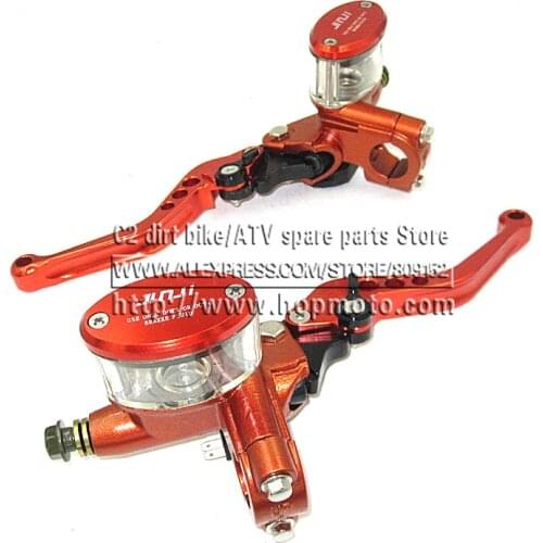 Hydraulic Brake Lever Left and Right for Electric motorcycle scooter CNC aluminum 5 adjuster lever M10 oil hose Orange colour