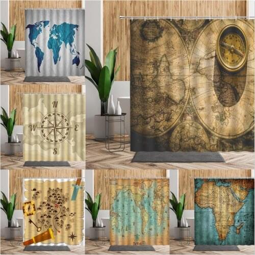Ancient World Map Bath Shower Curtain Retro European Style Bathroom Decor Waterproof Wall Backdrop Cloth Living Room Curtain Set
