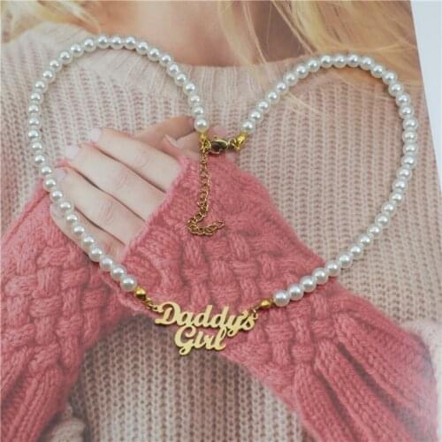 Unique Imitation Pearl Necklace Women Daddys Girl Pendant Necklace Babygirl Collier Femme Kids Dad Daddy Fathers Day Gift
