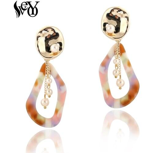 VEYO Pearl Shell Acrylic Geometry Hollow Dangle Earrings for Women Fashion Drop Earrings Jewelry Free shipping