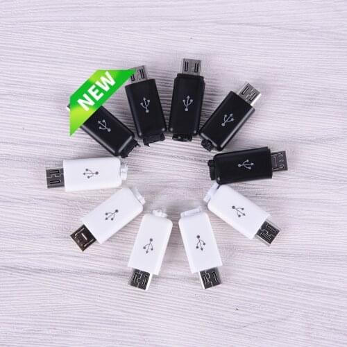 10Pcs Micro USB Type A Male 5 Pin Plug Connector With Plastic Cover Welding Type 4 in 1 DIY Plugs for Cable White/Black