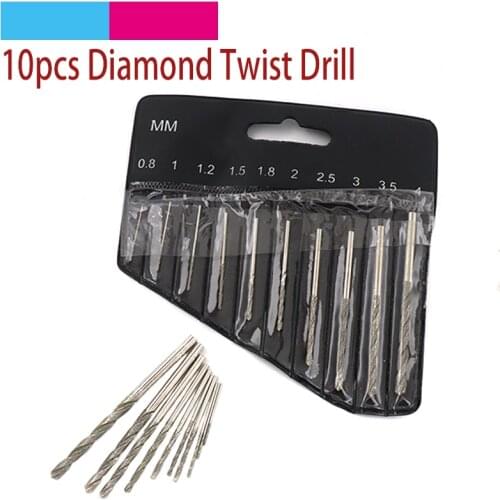 10pcs High Speed Steel Diamond Twist Drill Bit Set Diameter 0.8-4mm Jade Agate Gemstone Pearl Metal Pebbles Punch Drilling Tool