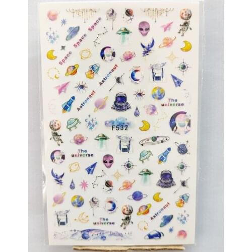 3D Nail Sticker Interesting Design Nail Foil Rocket Astronaut Planet Space Adhesive Sticker for Manicure Nail Art Decoration