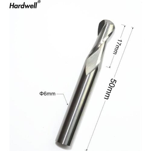 6mm*17mm,1pcs,Free shipping 2 Flutes Ball Head End Mill,CNC milling Cutter,Solid carbide Woodworking relief Bit,wood Cutter