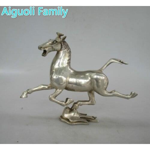 Antique antiques Collectible Decorated Old Handwork Tibet Silver Carved Flying horse Statue/Metal Fengshui Horse Sculpture