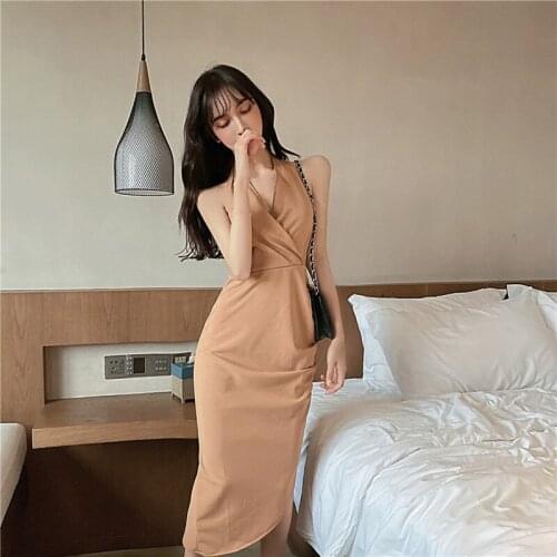 C3003 2021 summer new women fashion elegant temperament sexy V neck irregular wrap buttock dress cheap wholesale