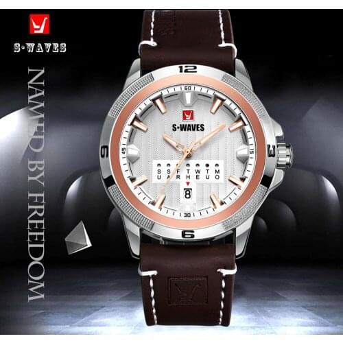 SWAVES Analog Watch Men Quartz Sport Military Clock Men Watch Wrist Waterproof Silver Rose Gold Casual Leather Relogio Masculino