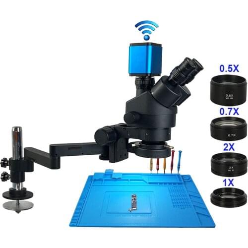 Auto Focus WiFi HDMI Digital Camera 3.5X-90X Rotable Arm Stand Trinocular Stereo Microscope Soldering PCB Jewelry Repair Tools