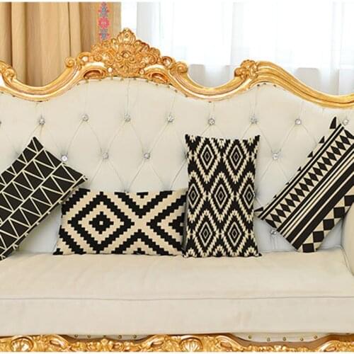 Decorative Throw Pillow Cushion Cover Black and White Geometric Lumbar Pillow Rectangle Home Decor