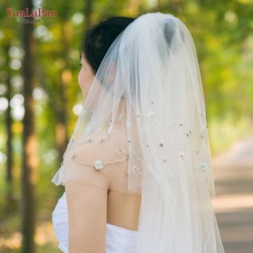 YouLaPan V37 Long Veil Bride Veil Wedding Veil Cathedral Veil Bride Luxury Bead 2 Layers Wedding Bride Headdress Wedding Vails