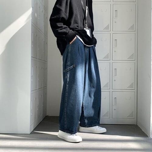 HOUZHOU Denim Trousers Male Jeans Pants Baggy Jeans for Men 2021 Autumn Loose Casual Wide Leg Jeans Korean Streetwear Hip Hop