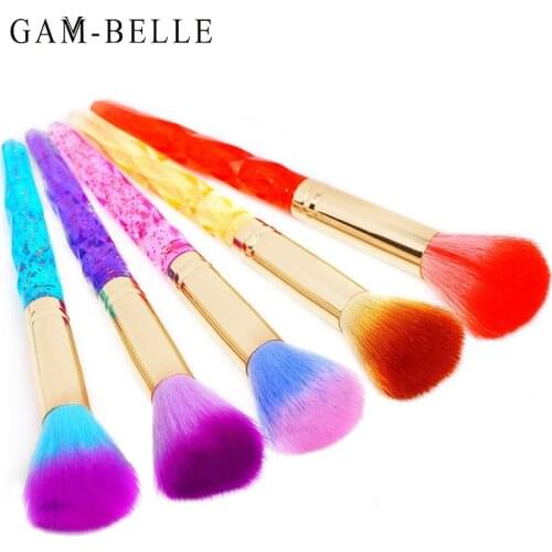 GAM-BELLE Nail Cleaning Brush Crystal Handle Nail Accessories for Manicure Blush Powder Makeup Brushes Women Cosmetics Tool