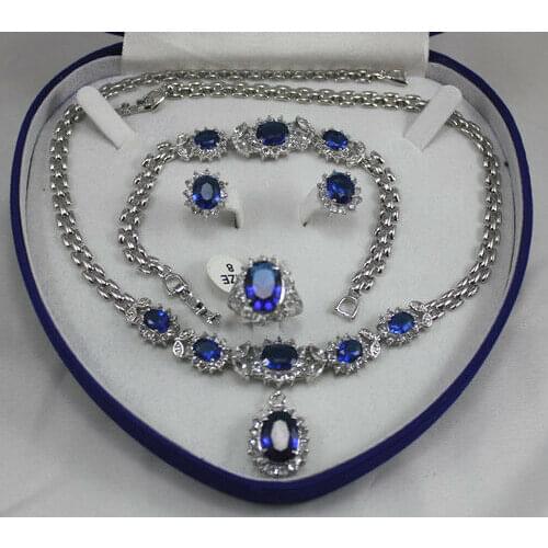 Hot Blue Sapphire Set Earring RING Bracelet Necklace
