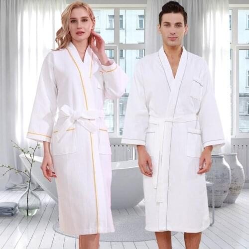 Women Summer Cotton Waffle Bathrobe Sexy Plus Size Kimono Bath Robe Hotel Men Towel Bathrobes Long Sleepwear Bride Robe Wedding