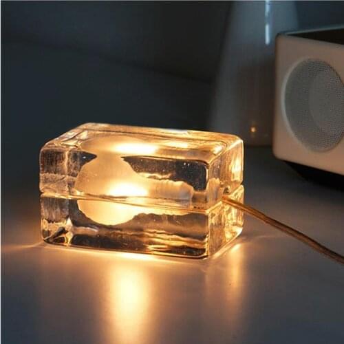 Horsten Creative LED Glass Table Lamp 220V Ice Cube Lamp Modern Ice Cube Eye Protection Bedside Bedroom Study Cafe
