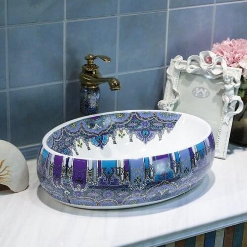 Europe Vintage Style Handmade Ceramic washing basin Bathroom wash basin Sink oval ceramic wash basin bathroom sink