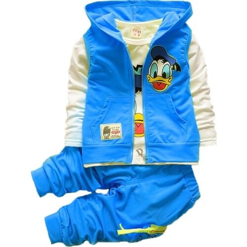Boys Clothes Sets Cartoon Duck Boys And Girls clothes Vest + Full Sleeve Shirt + Pants 3 Pcs Baby Leisure Kids Clothing set Suit