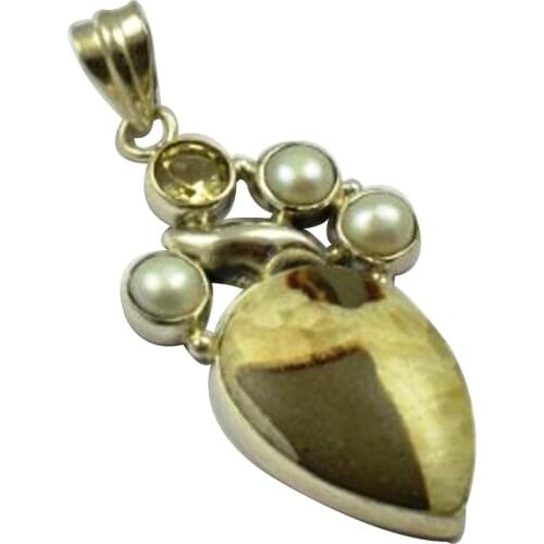 Lovegem Nature Dragon Septarian & Pearl & Citrine Pendant 925 Sterling Silver , 44.7 mm, MHBAP4689