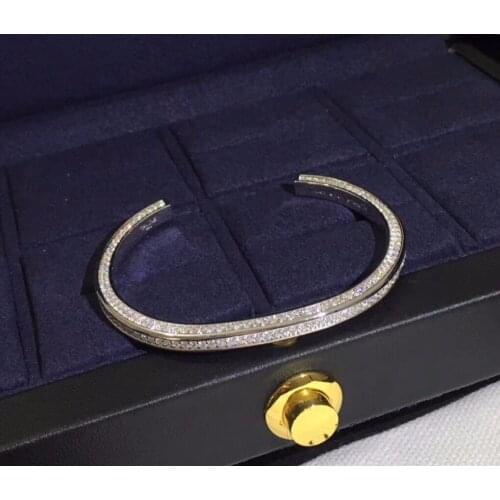 Hot famous brand jewelry big size oval cuff bangle letter brand logo cz stone bracelet for women female france popular gift