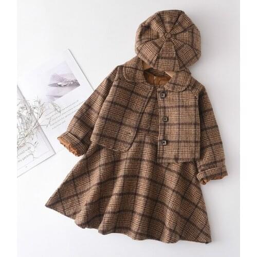 Melario Girls Plaid Clothing Sets New Autumn Winter Kids Elegant Outfits Girl Party Costumes Children Clothes with Hat