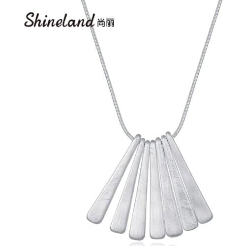 Shineland 2020 New Arrival Metal Strip Necklaces Handmade Drawing Silver Color Pendants Statement Punk Collares for Women Gift