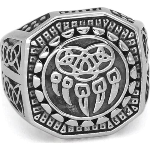 Men Nordic Viking wolf paw vantage ring jewlery stainless steel with valknut gift bag