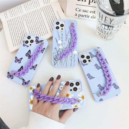 Cute Animals Flower Chain Soft Case For iPhone 11 12 Pro Max Mini XR XS Max X 7 8 6S 6 Plus 5 5s SE 2020 Wrist Strap Back Cover