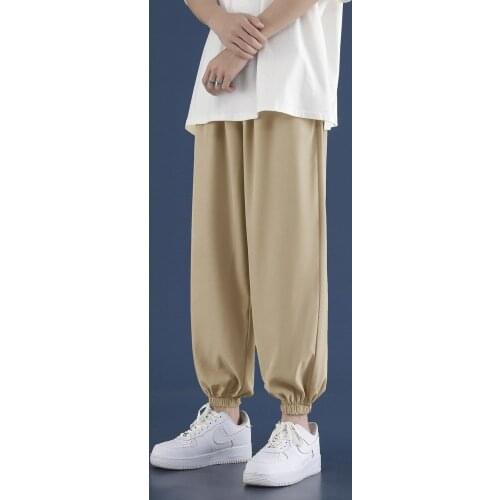 Couple solid color trousers loose large size sports pants summer new thin ice silk pants mens ninth pants