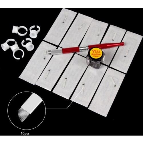 Semi-Permanent Eyebrow Makeup Tattoo Kits Set Microblading Manual Tattoo Pen+12 Pin Blade Needle+Ring Ink Cup+Tattoo Ink