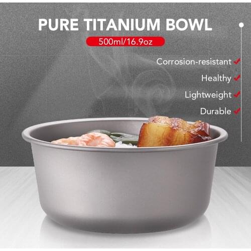 500ml Portable Lightweight Titanium Bowl with Carry Bag Outdoor Picnic Tableware Camping Hiking Flatware Equipment