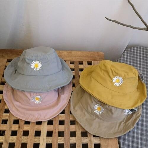 Cute Little Daisy Spring Summer Bucket Hat Children Sun Hat Kids Girl Cap Cotton UV Protection foldable Fishing Hat
