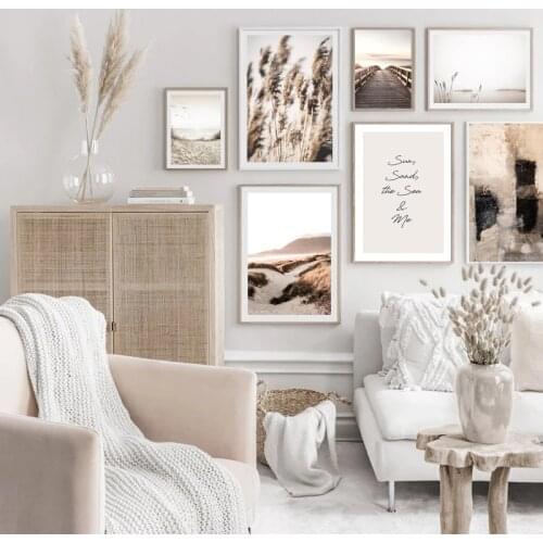 Nordic Natural Landscape Printed Poster Grass Bridge Beach Sunset Canvas Oil Painting Wall Art Modern Home Living Room Decor