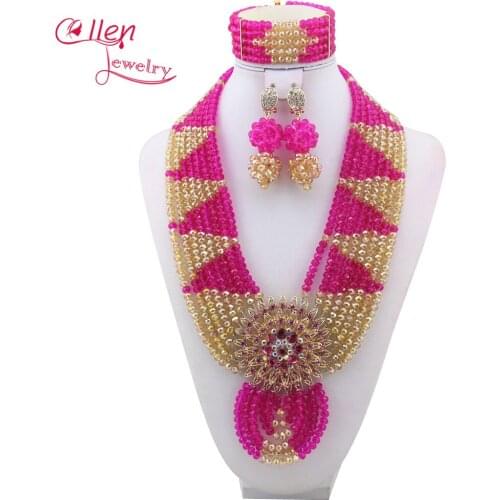 African Nigerian style Wedding Crystal Beads jewelry set Wedding bridal Bracelet Earrings necklace Jewelry set W12308