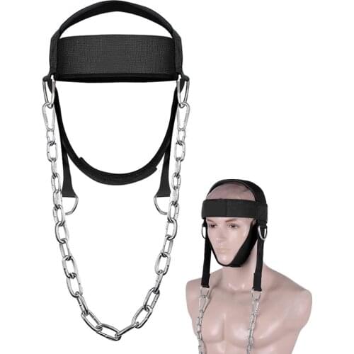 Gym Head Harness Adjustable Neck Strength Training Belt with D-Rings Chain for Weight Lifting Fitness Strap Workout Equipments