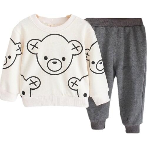 Unini-yun Unisex Cartoon Bear Pattern Spring and Autumn Comfortable Girls Clothes Baby Kids Two-piece Sets Toddler Girl Outfits